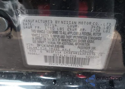 2015 Nissan Versa 1.6 S+ from USA, damaged, VIN 3N1CN7AP4FL835195